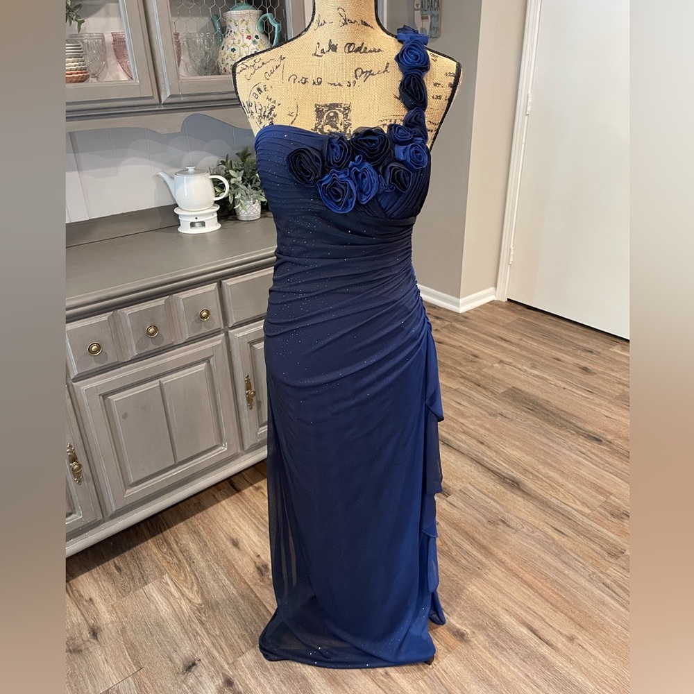 Navy blue glitter floor length gown